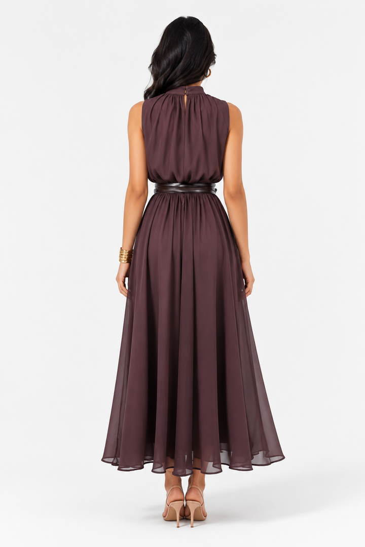 Elegant High-Neck Chiffon Maxi Dress - Serenity