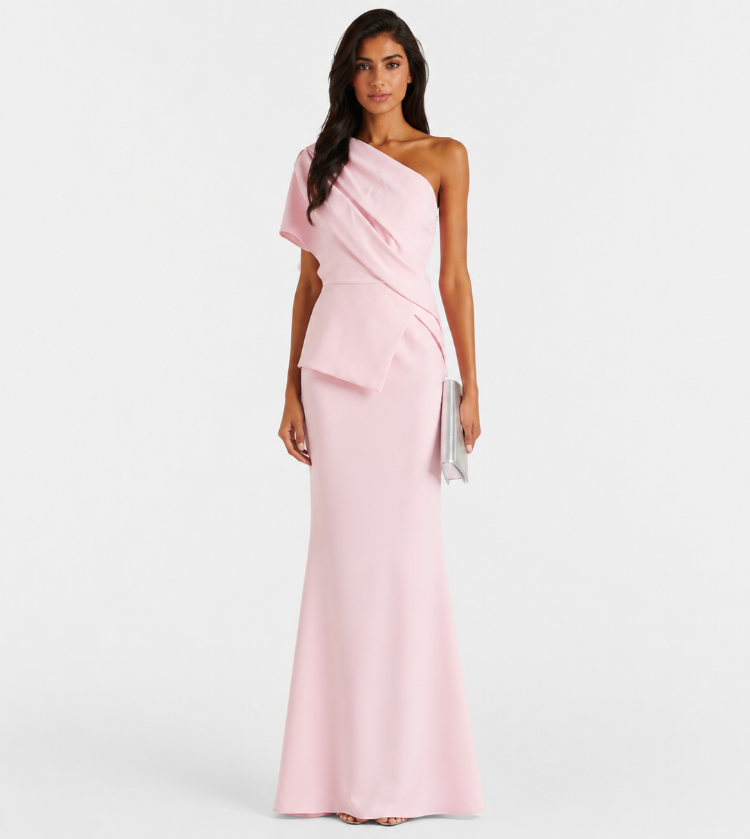 Blush One-Shoulder Draped Gown - Seraphina