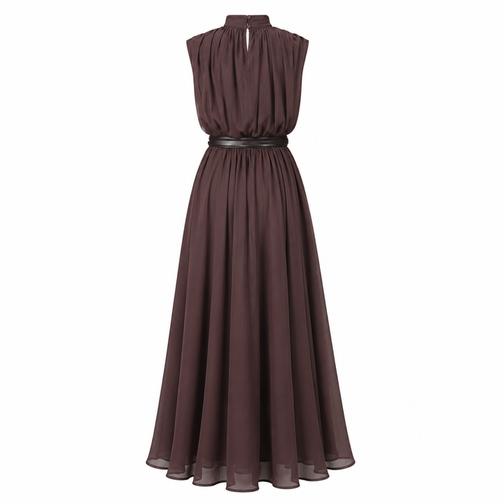 Elegant High-Neck Chiffon Maxi Dress - Serenity