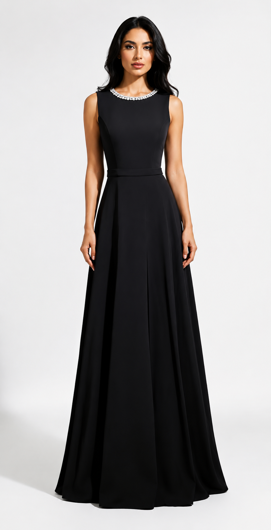 Midnight Elegance Crystal Neckline Gown - Grace