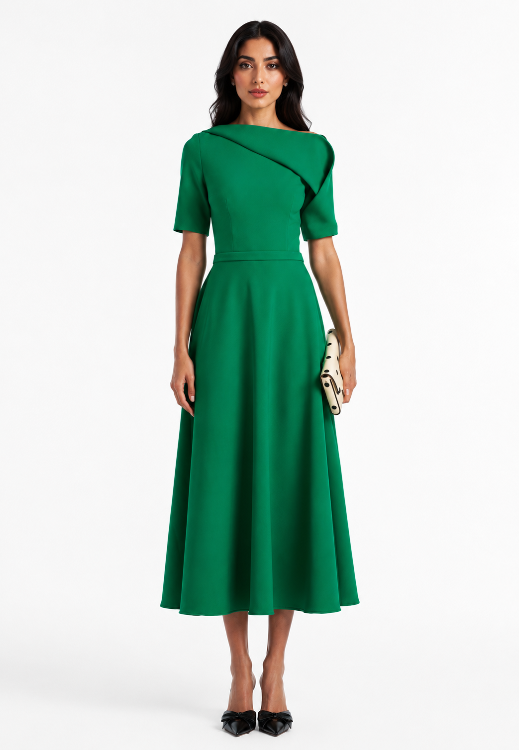 Emerald Asymmetric Neck Midi Dress - Verona