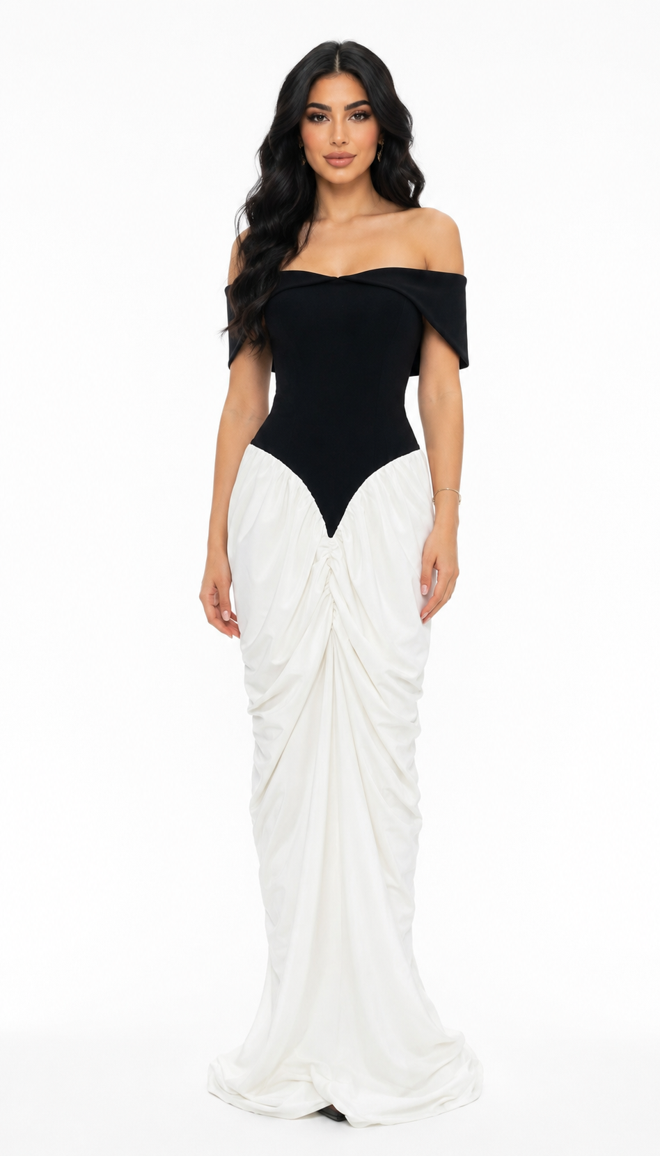 Midnight Contrast Off-Shoulder Gown - Grace