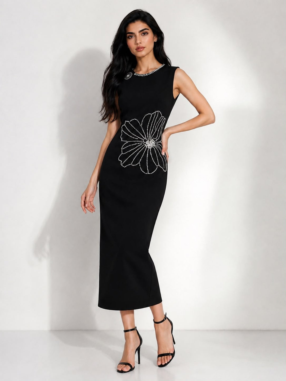Crystal Floral Sheath Midi Dress - Blossom