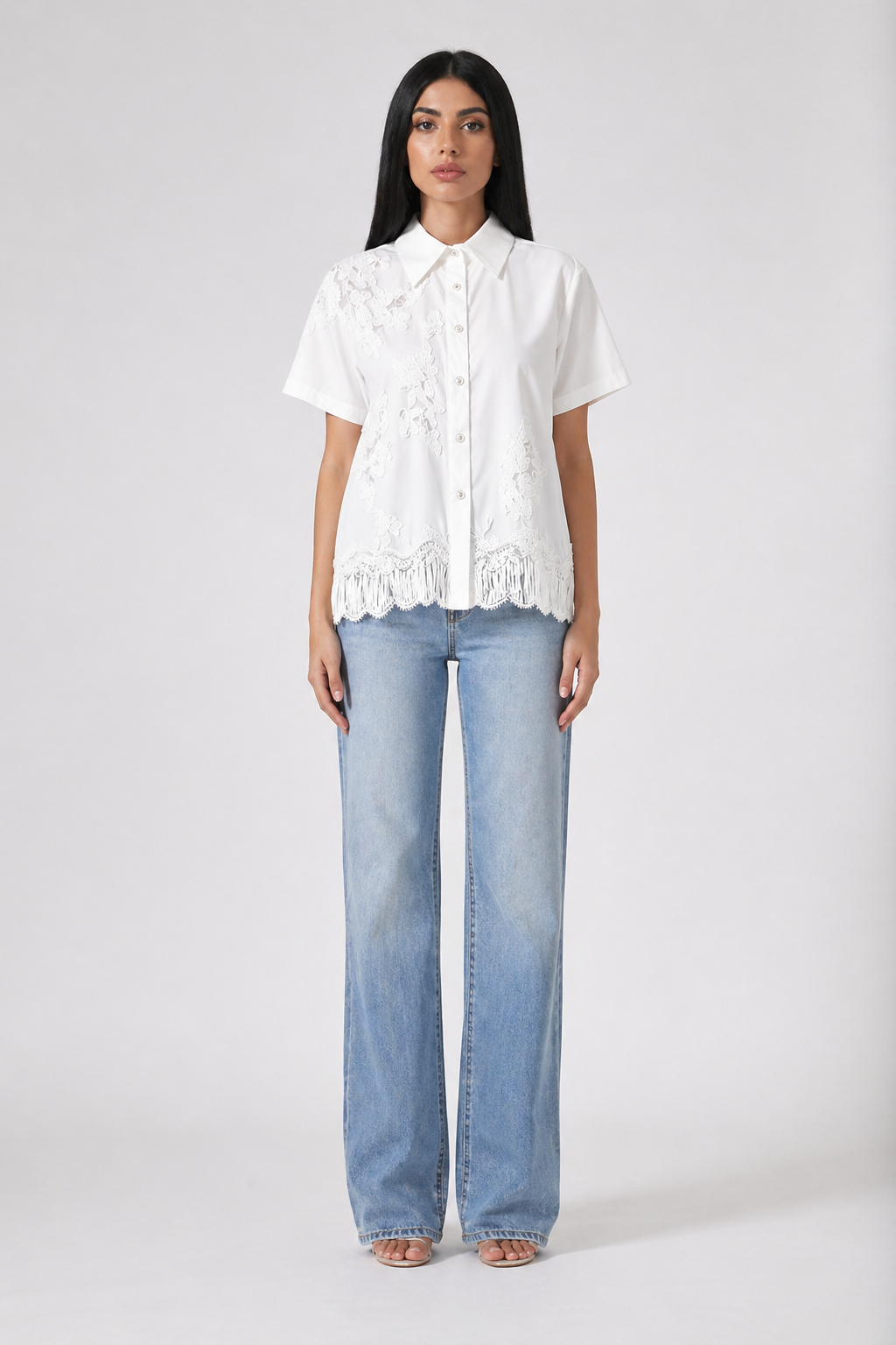 Black Lace Hem Embroidered Shirt – NOIRÉVA