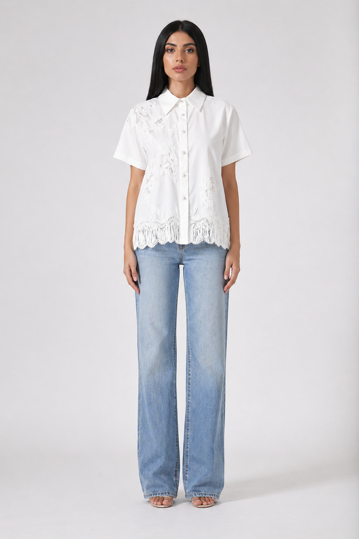 Black Lace Hem Embroidered Shirt – NOIRÉVA