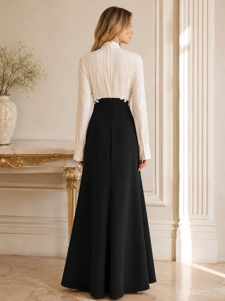 Elegant Contrast Bow Maxi Dress - Grace
