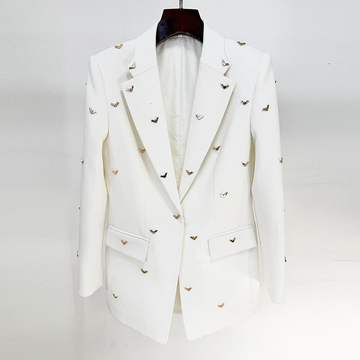 tailored blazer with metallic butterfly embellishments – IVORY