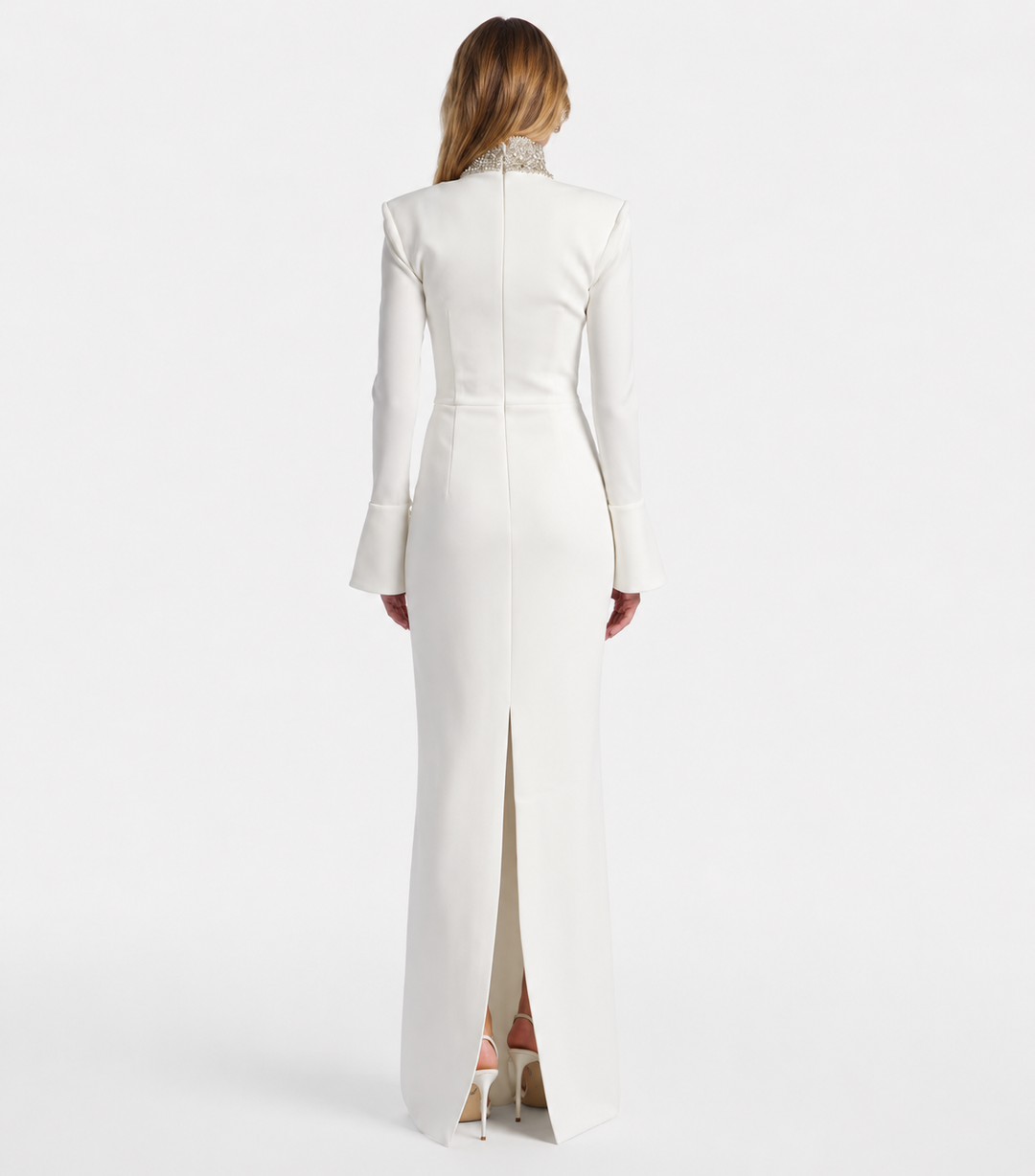 Ivory Crystal Neckline Evening Gown - Lumière