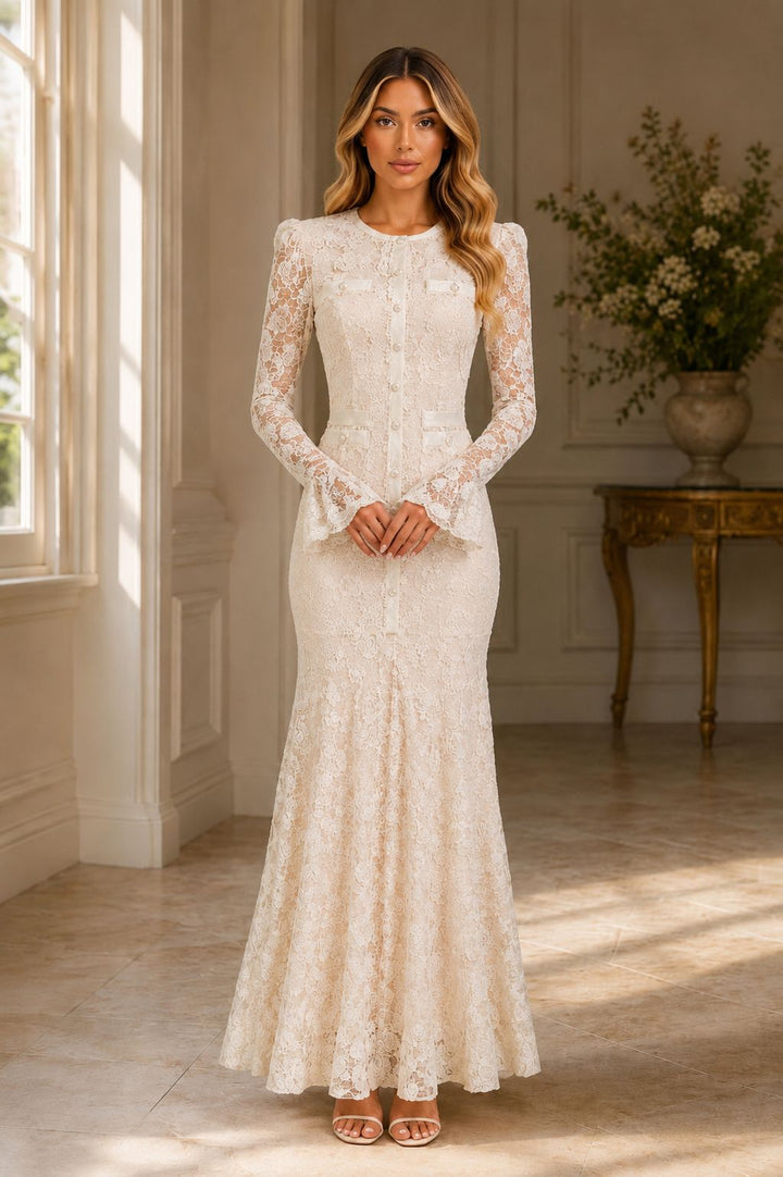 Floral Lace Mermaid Maxi Dress - Noir