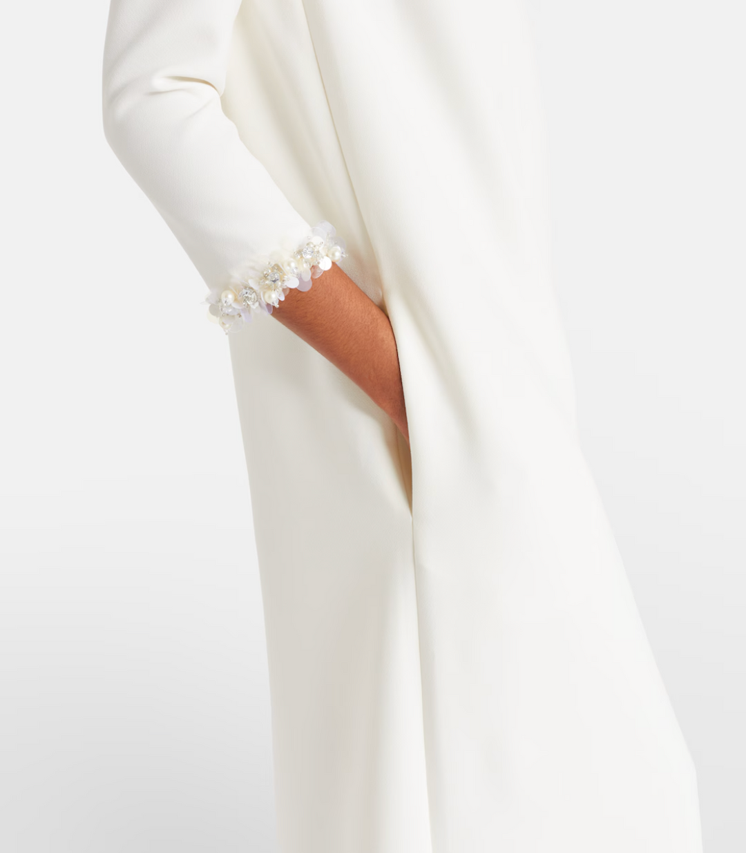 long-sleeve column dress with pearl trim neckline – ELIANA