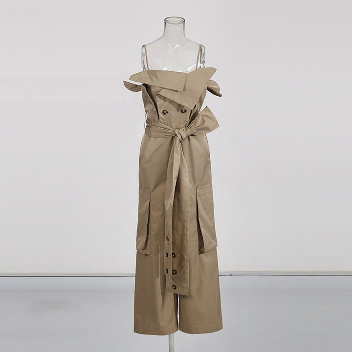 off-shoulder belted utility midi dress with front buttons – SIENNA