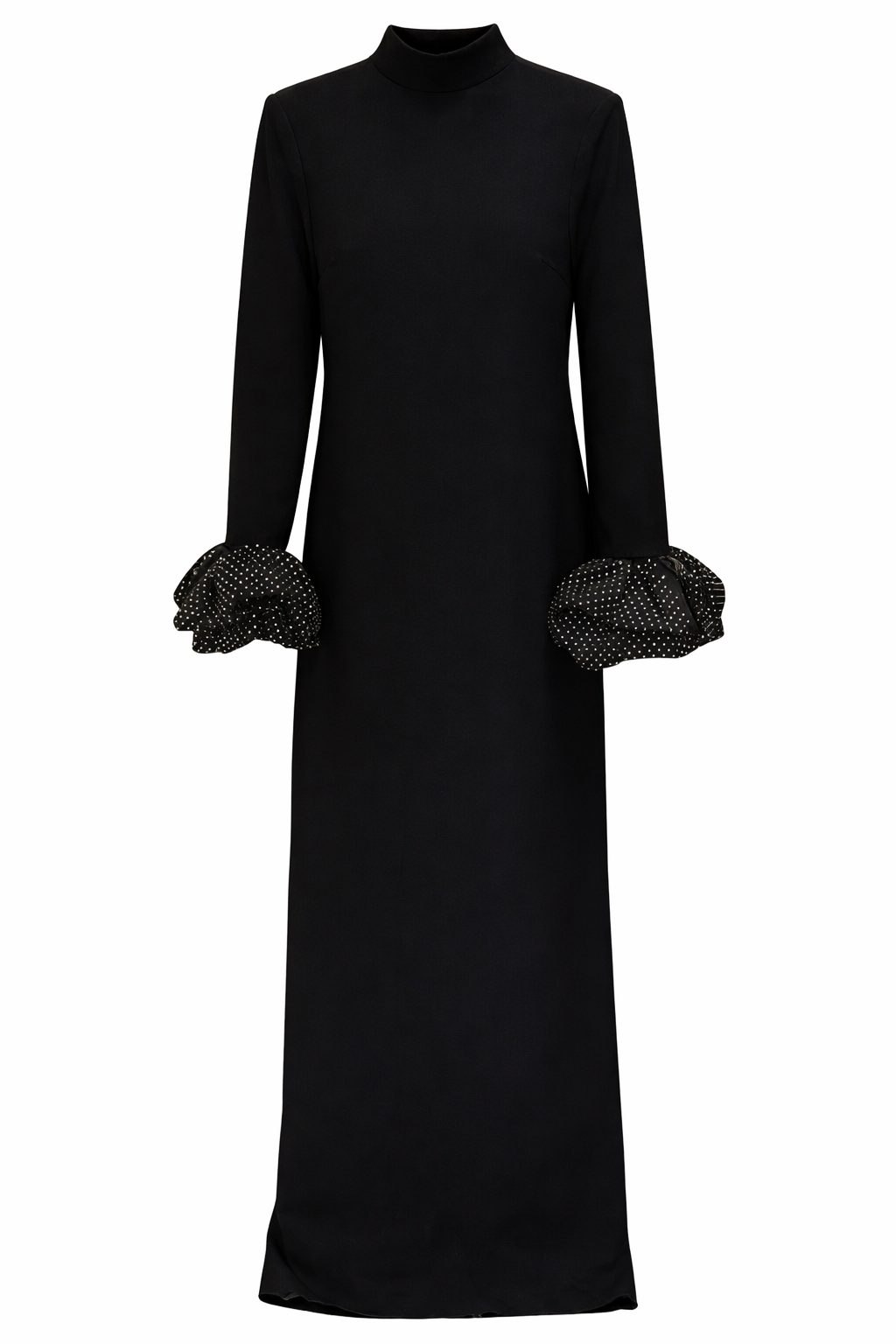high-neck long sleeve maxi dress with ruffle cuffs – LUMINA