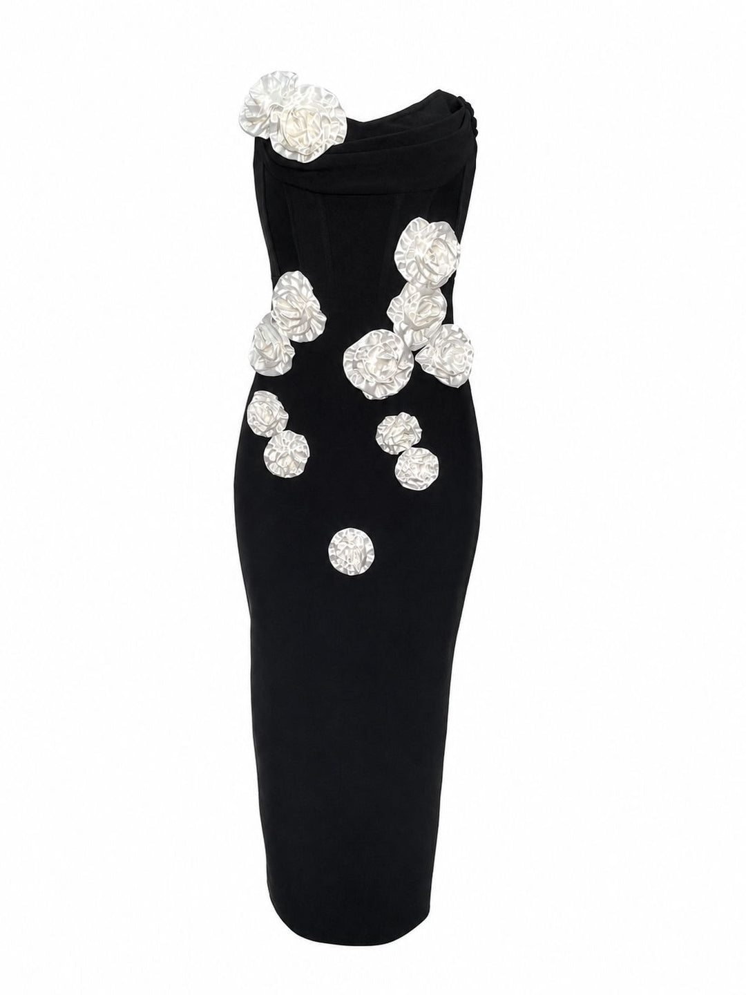 Floral Accent Strapless Midi Dress - Blossoms