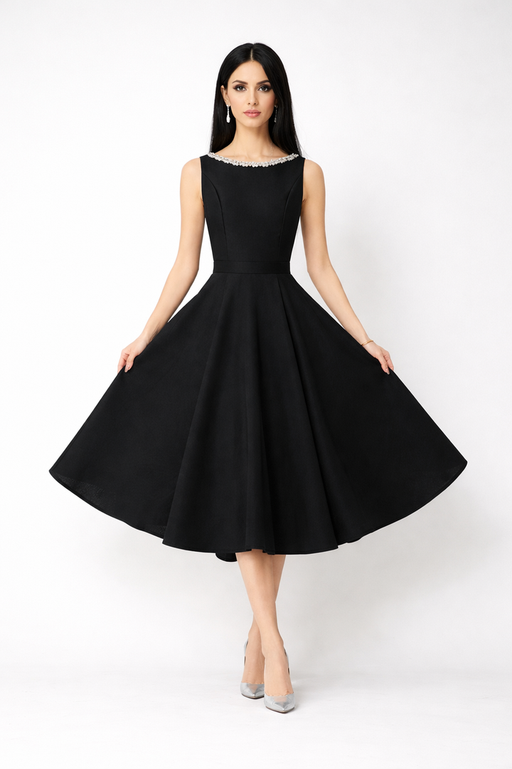 sleeveless A-line midi dress with side bow detail – PEARL