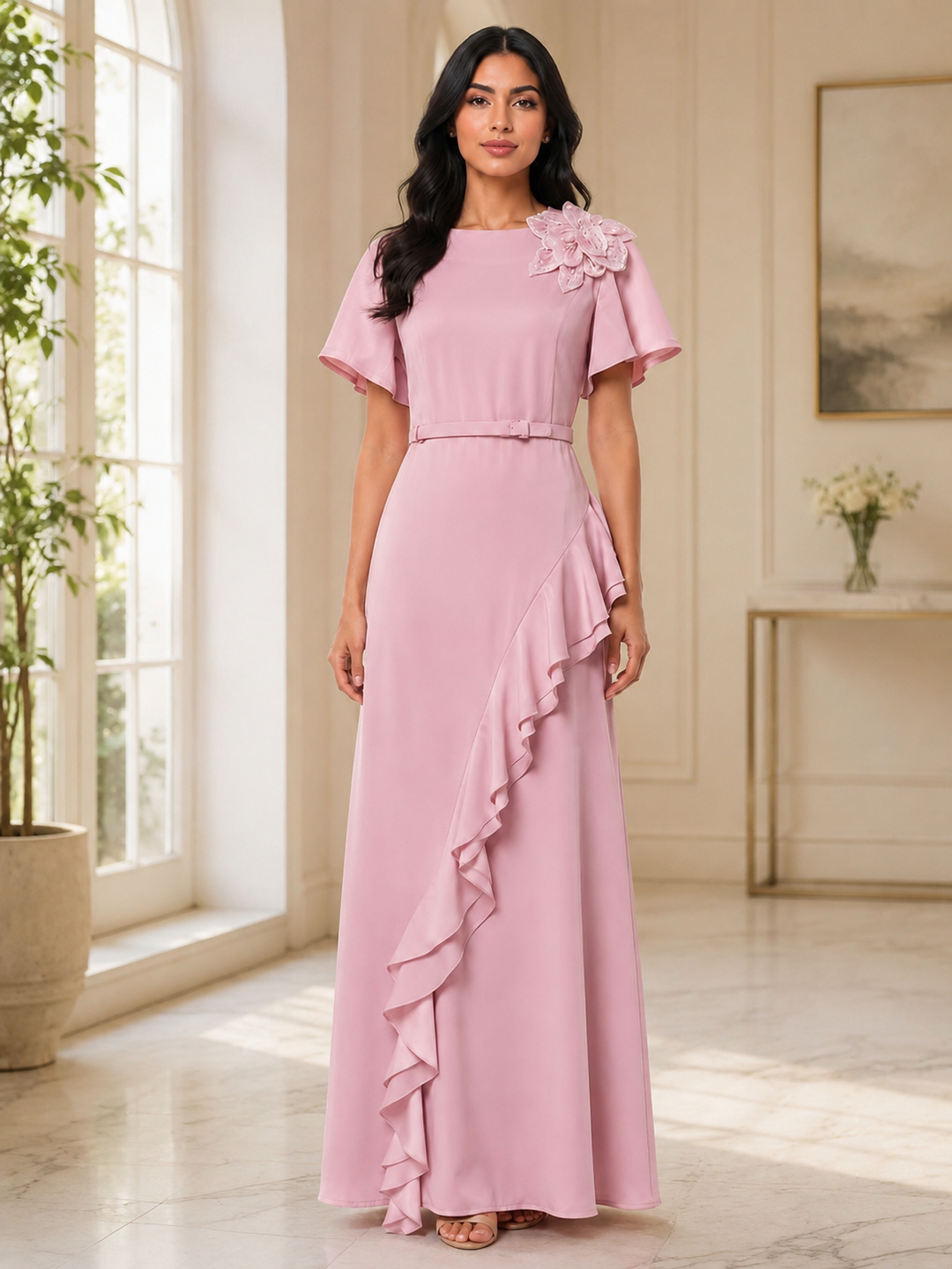 Floral Ruffle Maxi Dress - Ivory