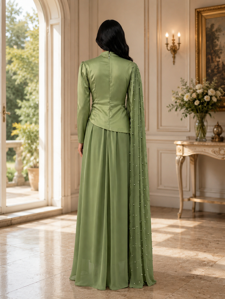 Pearl Drape Maxi Dress - Sage