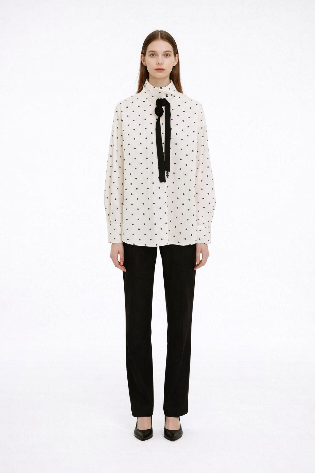 polka dot blouse and mini skirt set with scarf tie –  SET