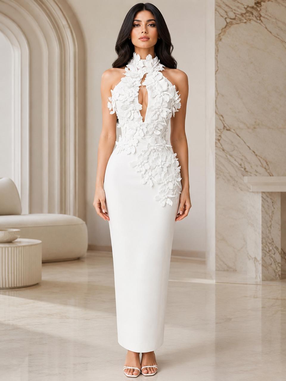 Floral Appliqué Halter Gown - Blossome