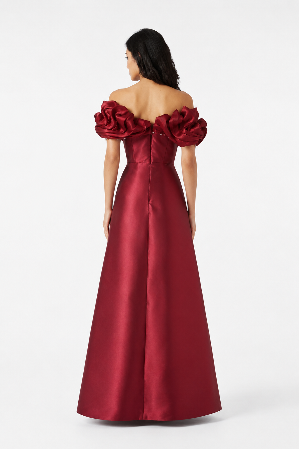 Off-Shoulder Satin Evening Gown - RUBÉLLE