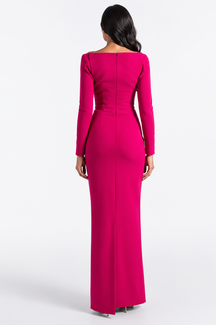 Fuchsia Draped Waist Evening Gown - Vivienne