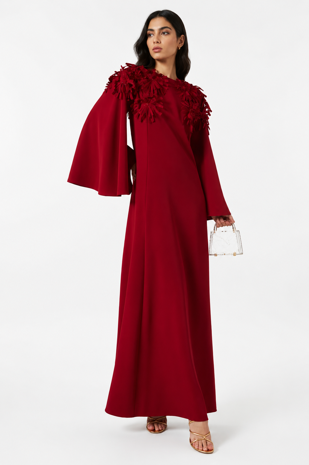 Floral Cape Sleeve Evening Gown - ROSAVÉ