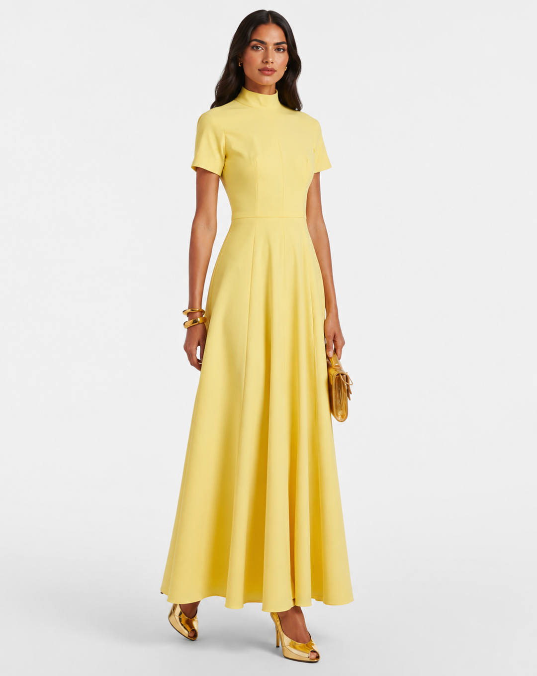 Butter Yellow High-Neck Maxi Dress - Soleil