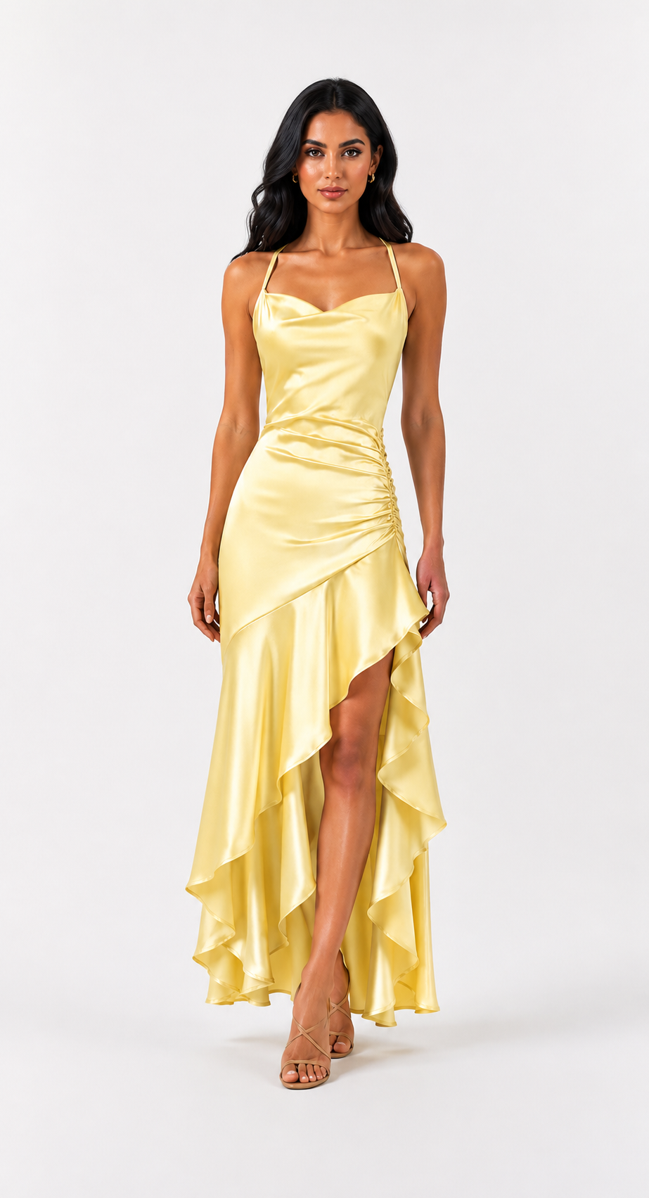 Ruby Satin High-Low Evening Dress — Scarlet