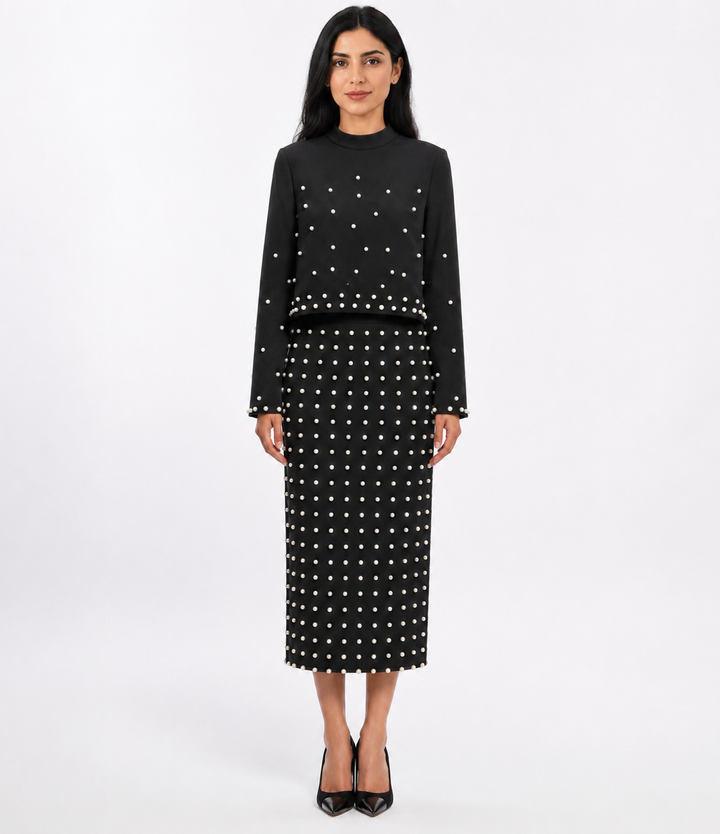 Pearl Embellished Two-Piece Skirt Set — Celeste