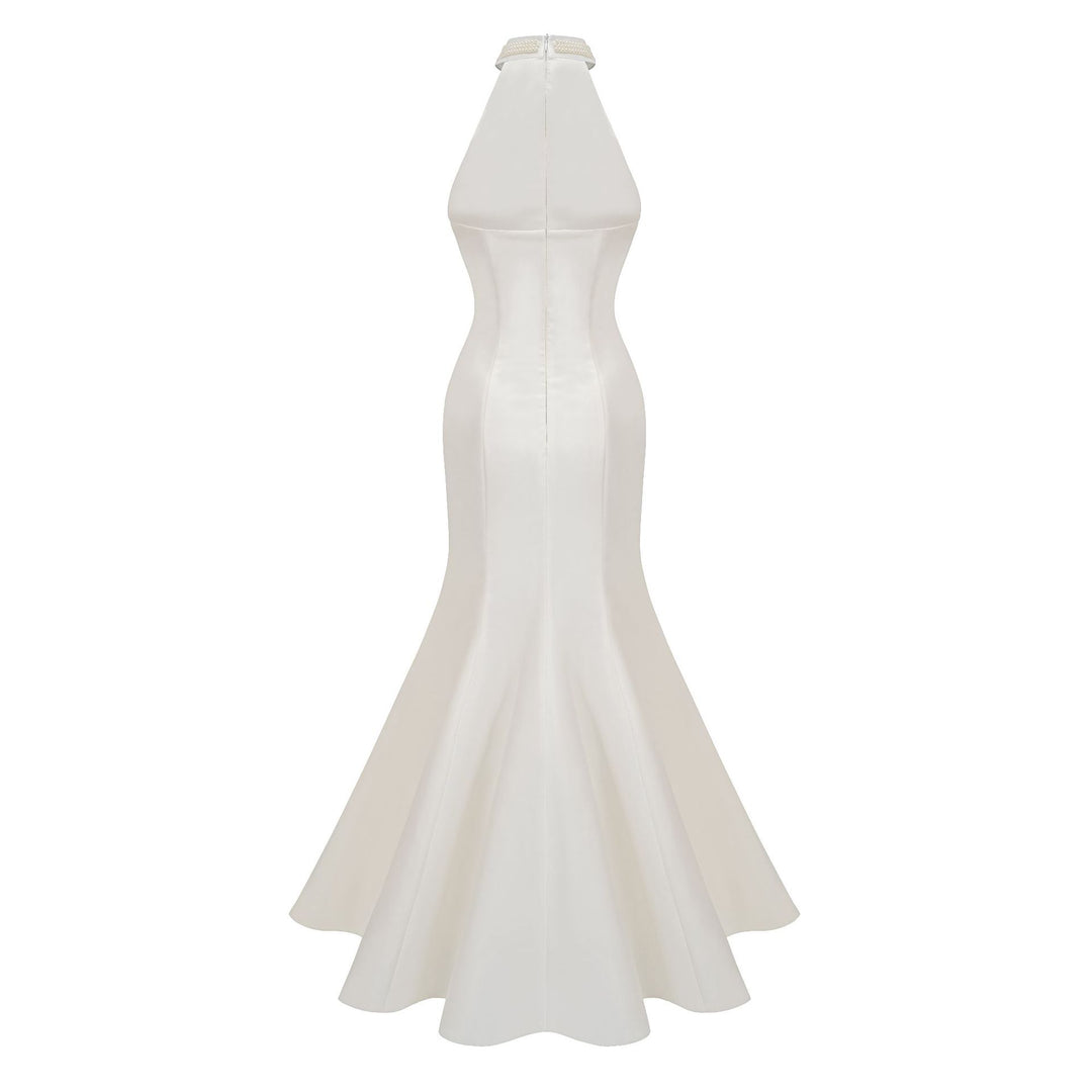 halter mermaid gown with draped beaded detailing – NOCTARA