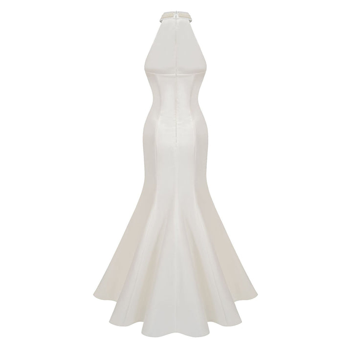 halter mermaid gown with draped beaded detailing – NOCTARA