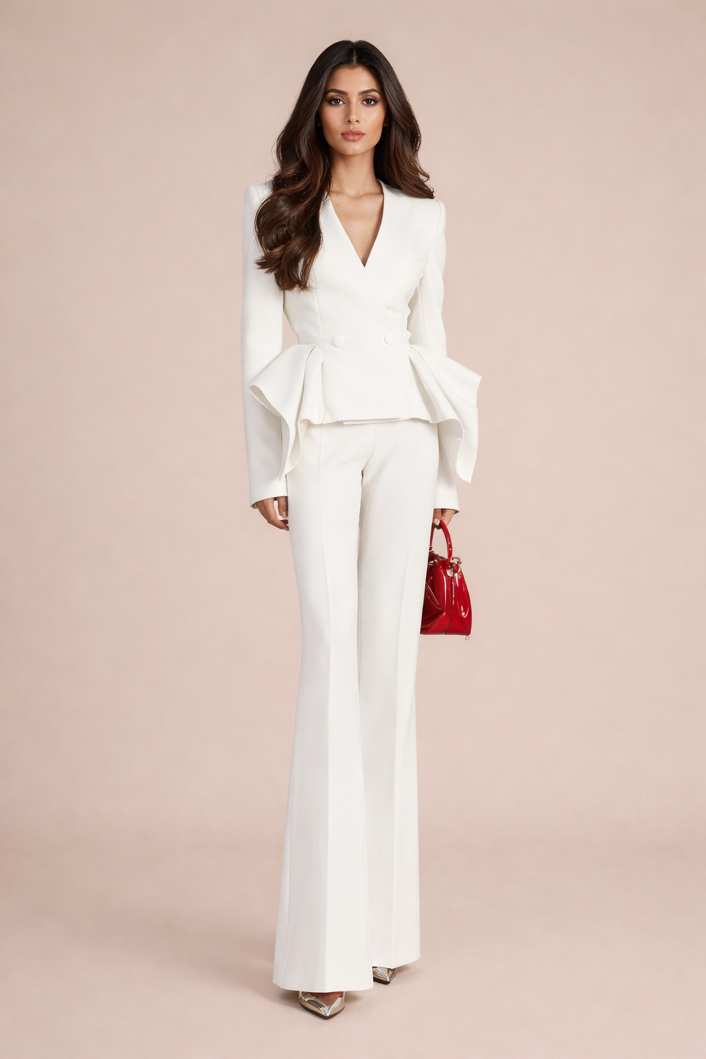 Strukturiertes Blazer-Hosen-Set mit skulpturiertem Peplum – Flerp 