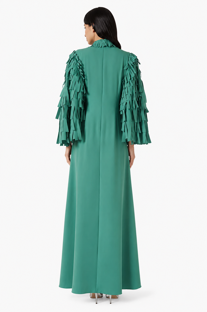 Fringe Detail Satin Evening Gown - ÉMERA