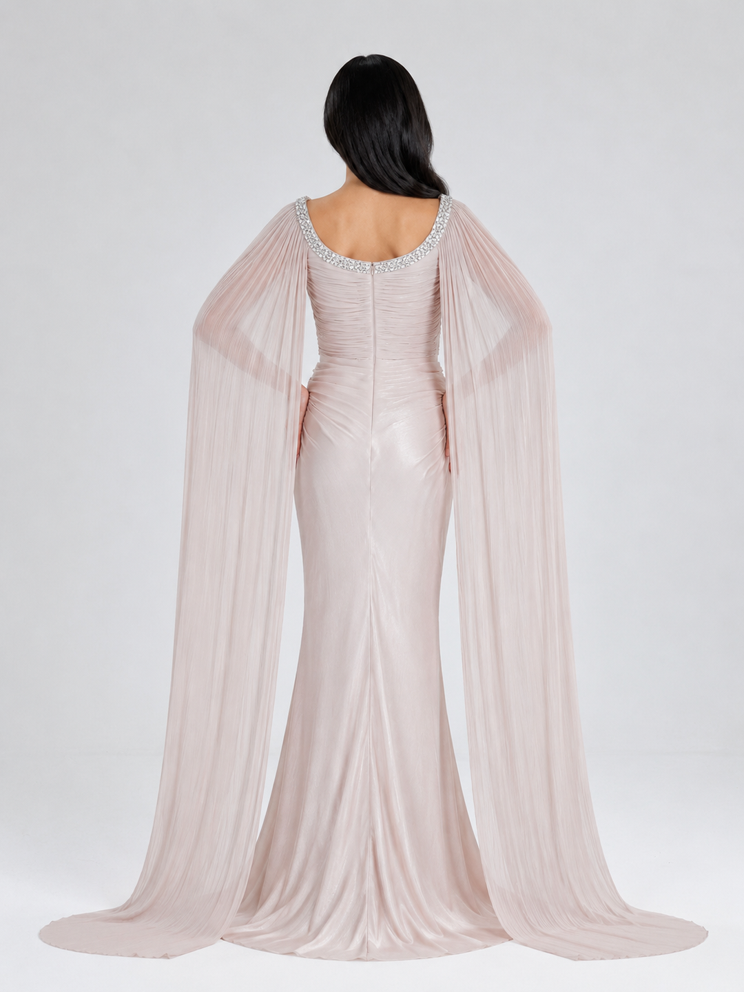 Elegant Pleated Cape Evening Dress - Glamour