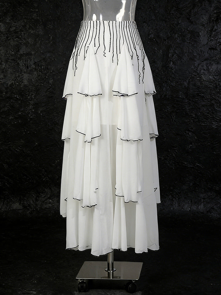 layered chiffon maxi skirt with contrast edge detailing – CASCADE