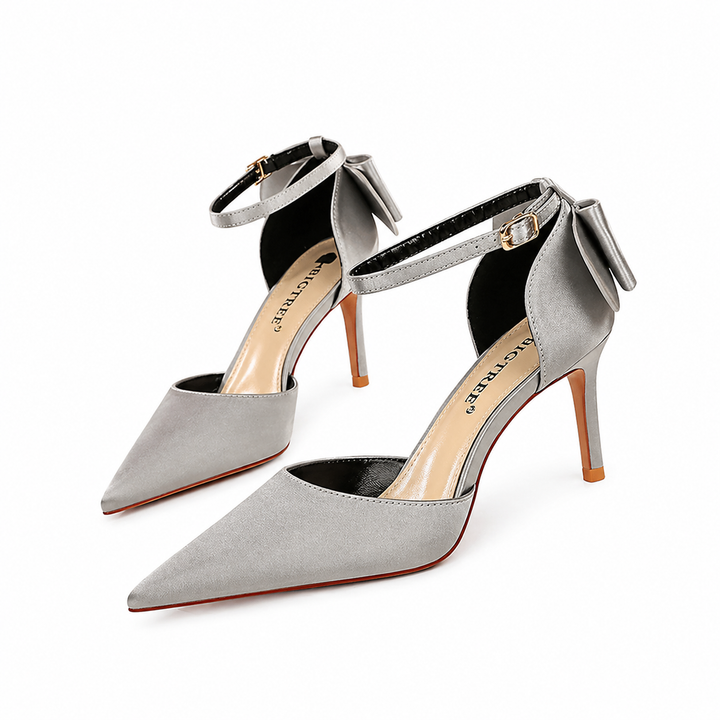 Fuchsia Satin Pointed-Toe Heels with Ankle Strap Bow – ROSÉVA