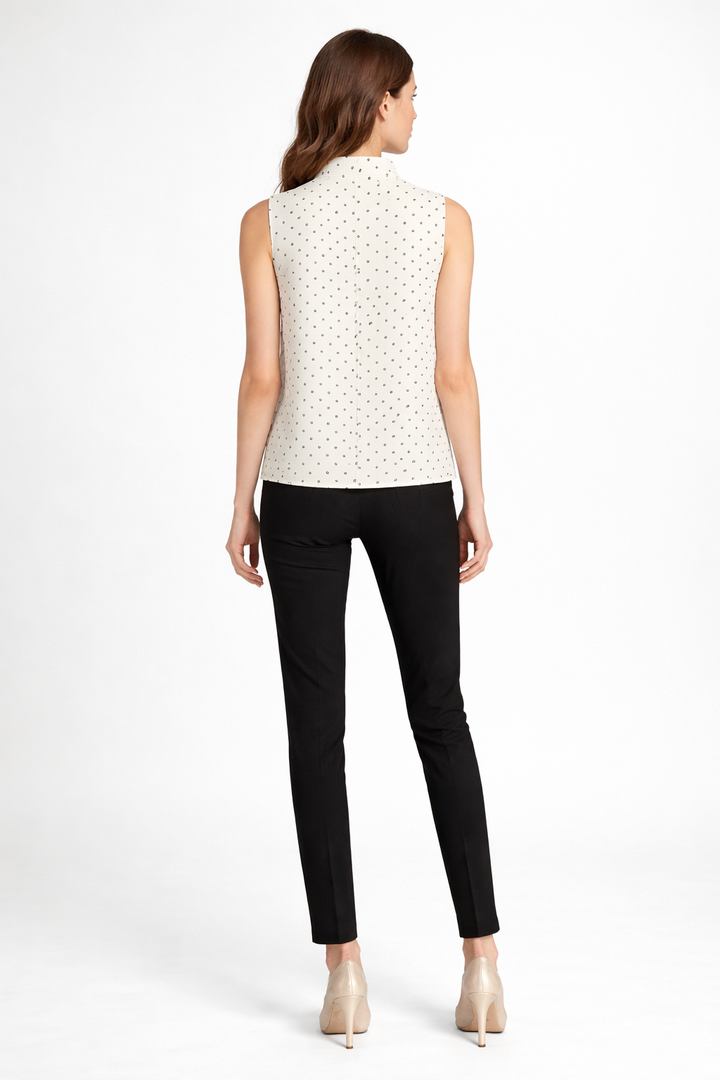 sleeveless polka dot blouse with tie-neck detail – IVORY