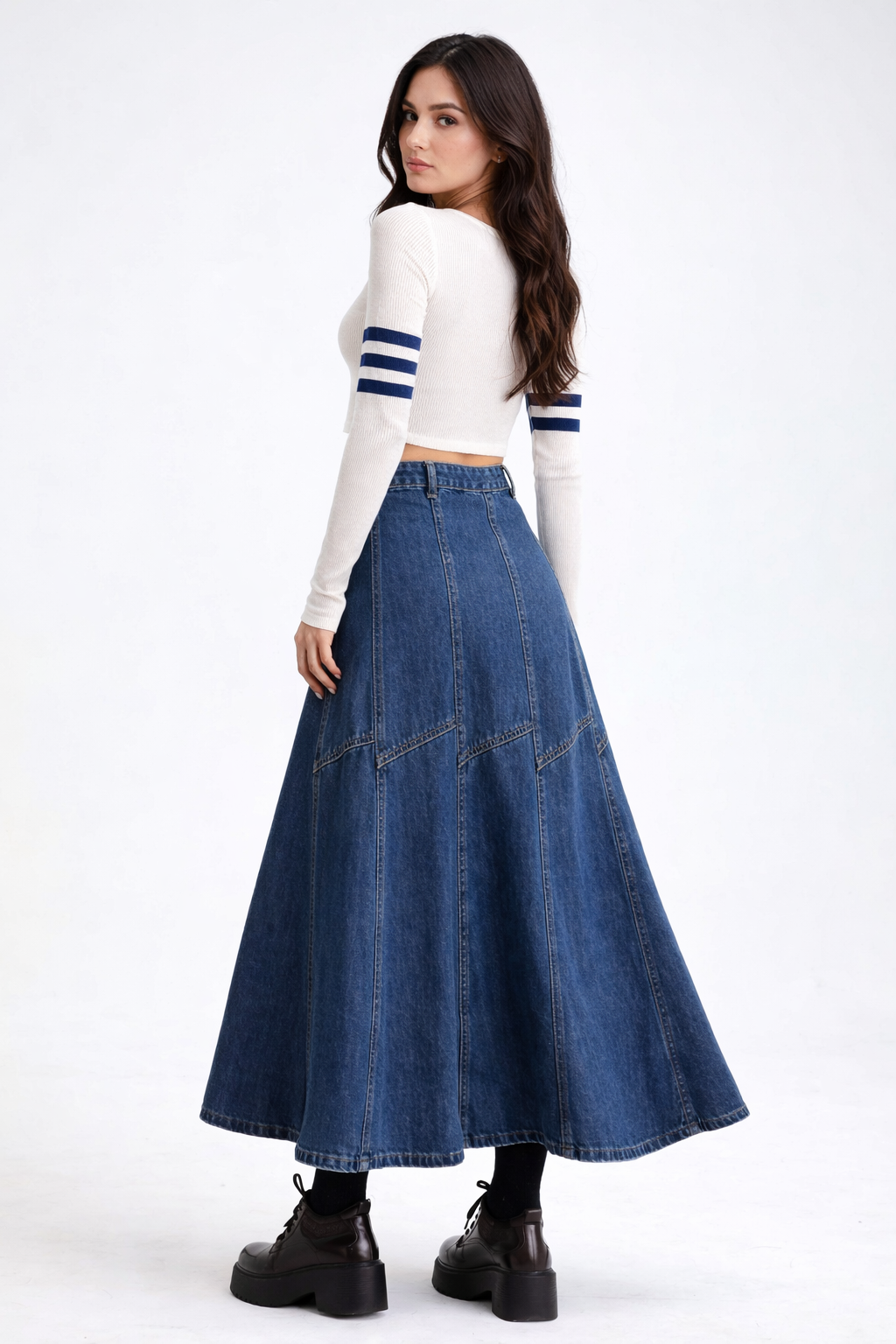 high-waisted A-line denim maxi skirt – VERA