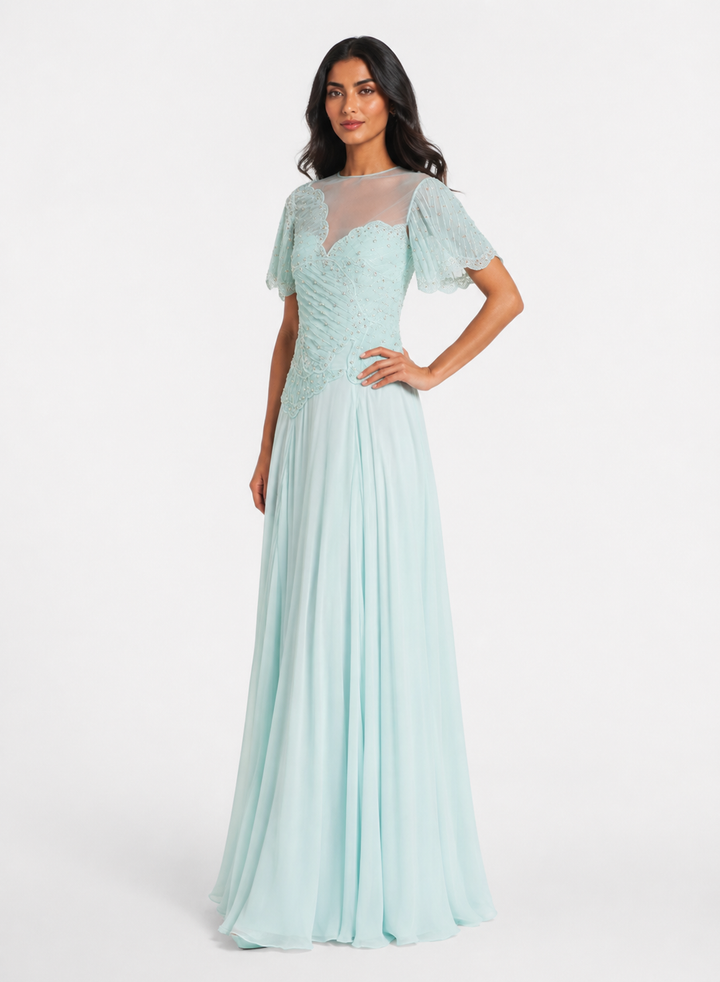Mint Green Embellished Chiffon Evening Gown - Aurora