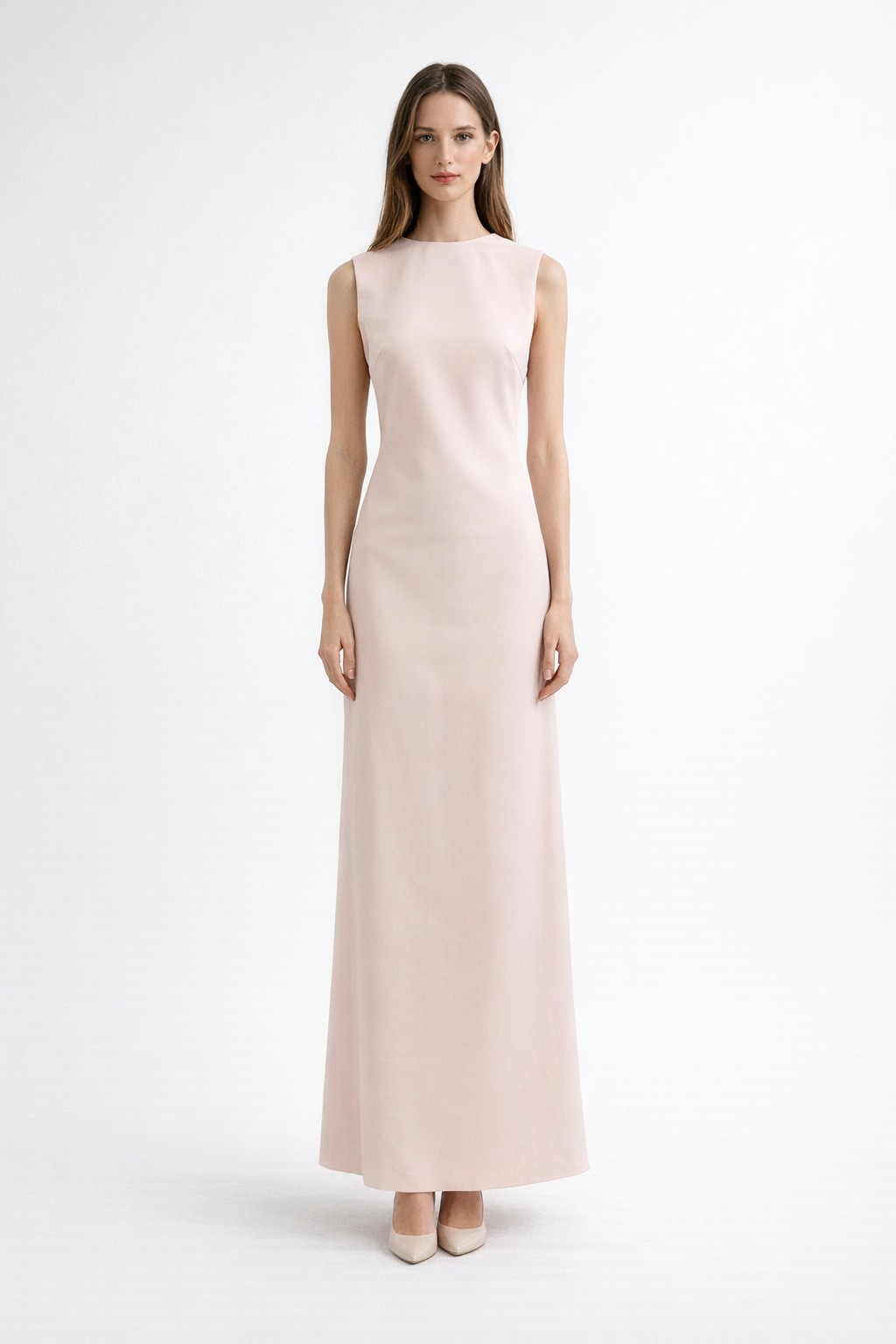 sleeveless column maxi dress with clean neckline – SERENE