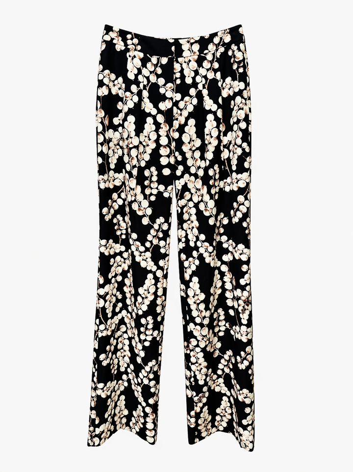 Black Floral Print Blazer and Straight-Leg Pants Set with Gold Button Detail - FLORENTIA