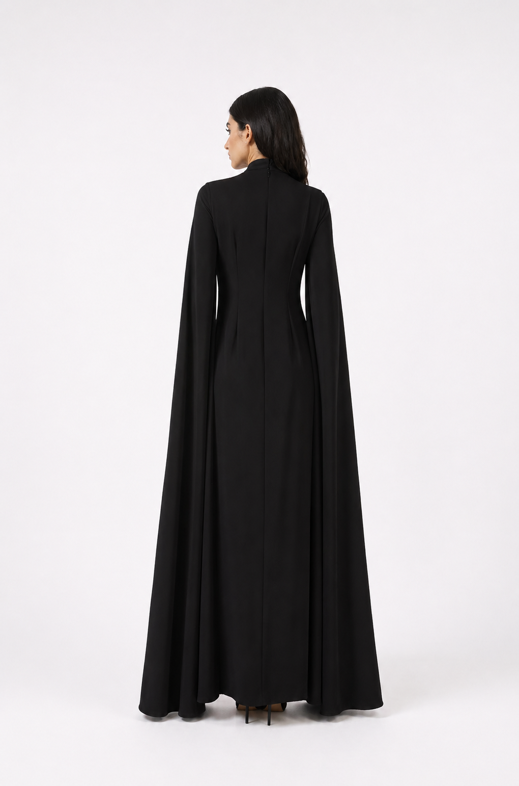 Midnight Embellished Cape Gown – VÉLORA