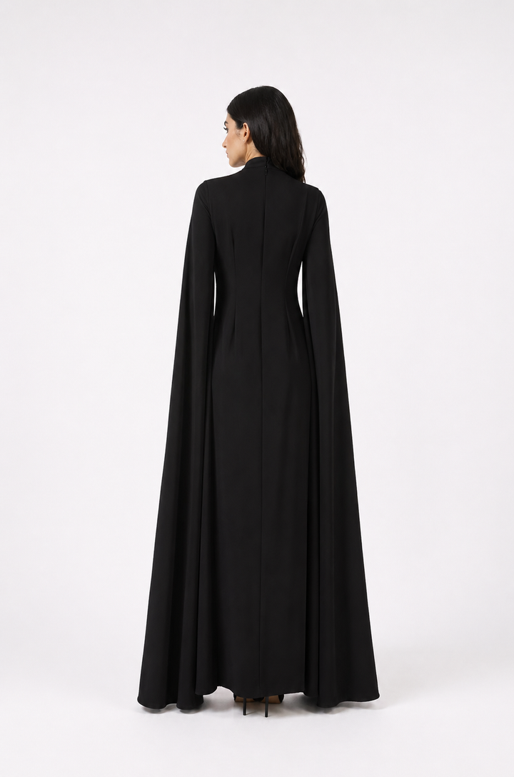 Midnight Embellished Cape Gown – VÉLORA
