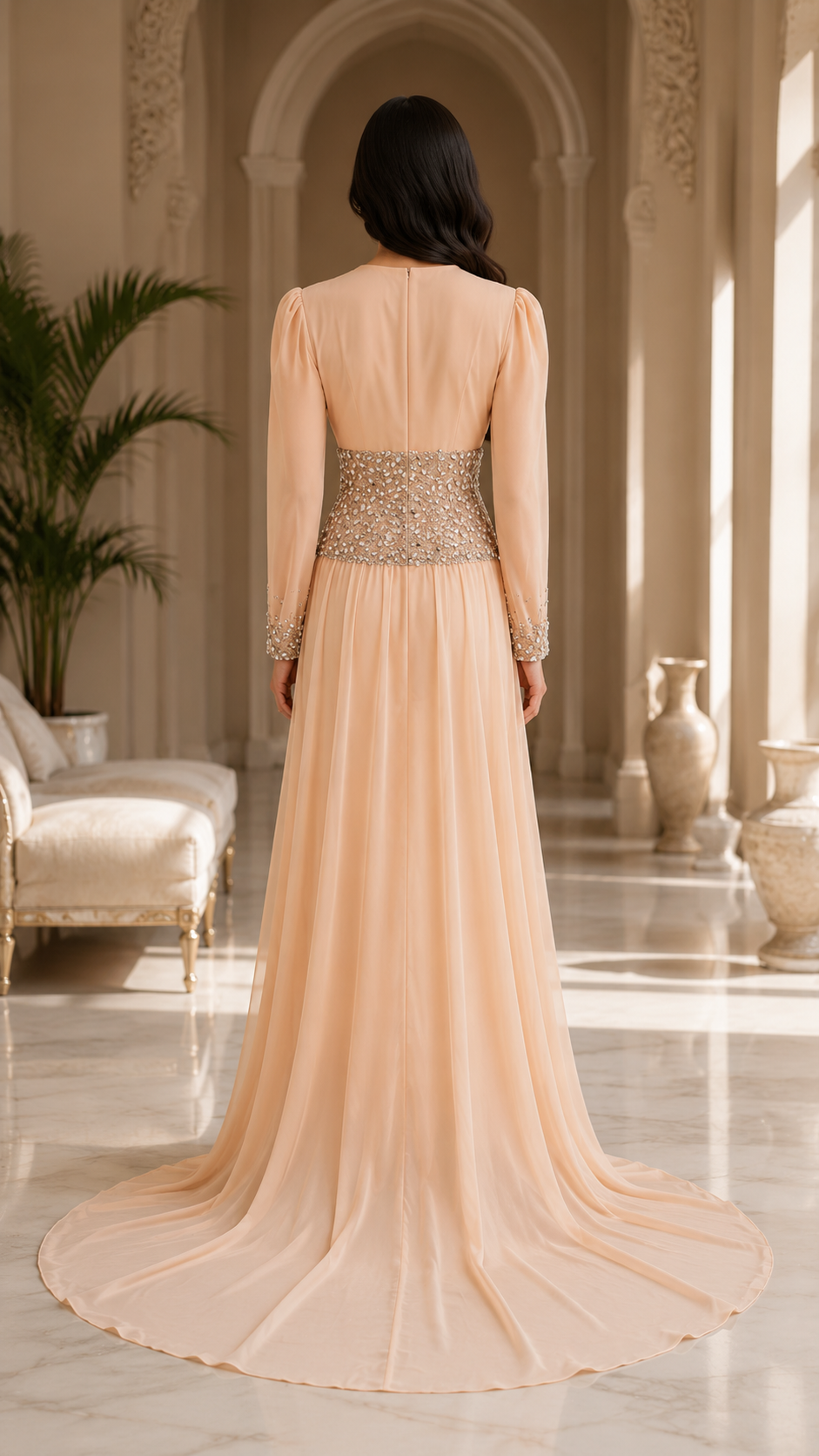 Blush Embellished Chiffon Cape Gown - Aurelia
