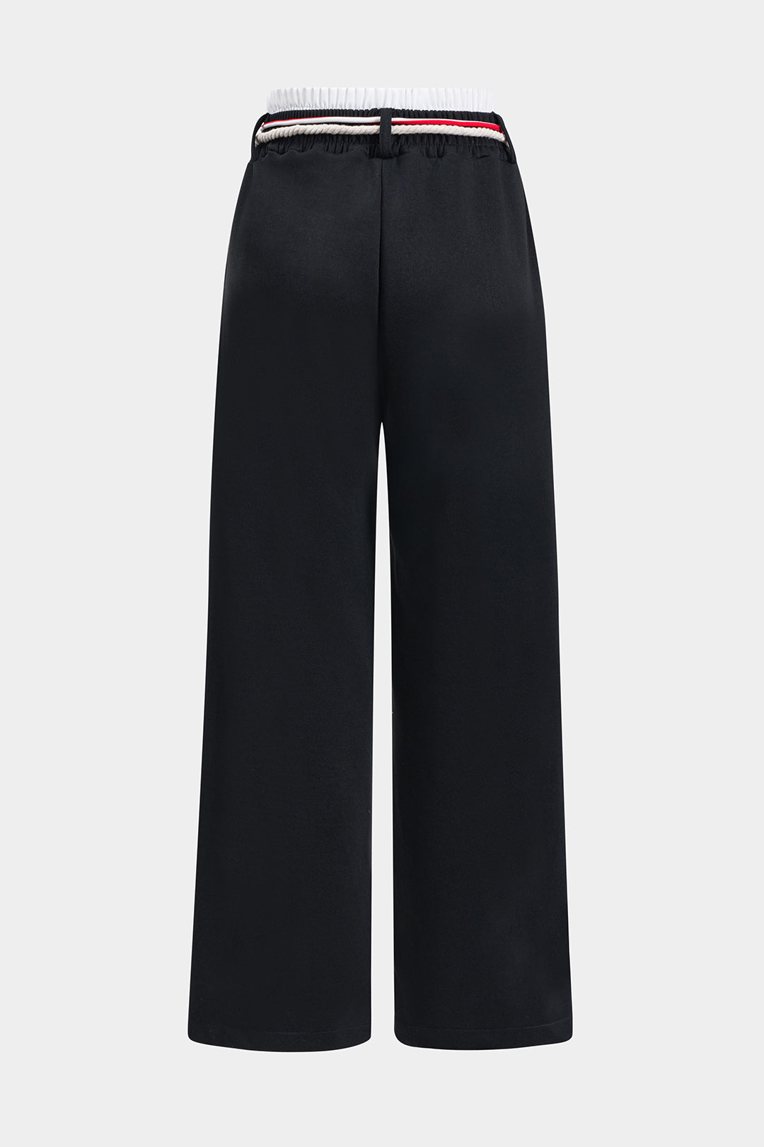 Contrast Ruched Double Waistband Tie Front Wide Leg Trousers