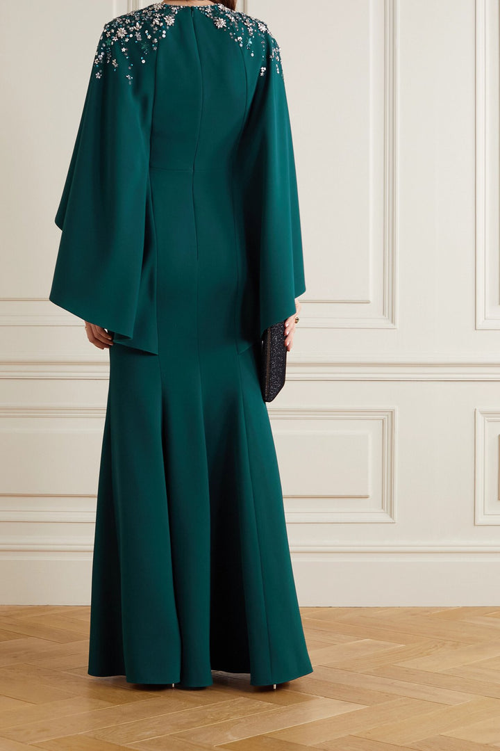 Embellished cape-sleeve gown – Lunas