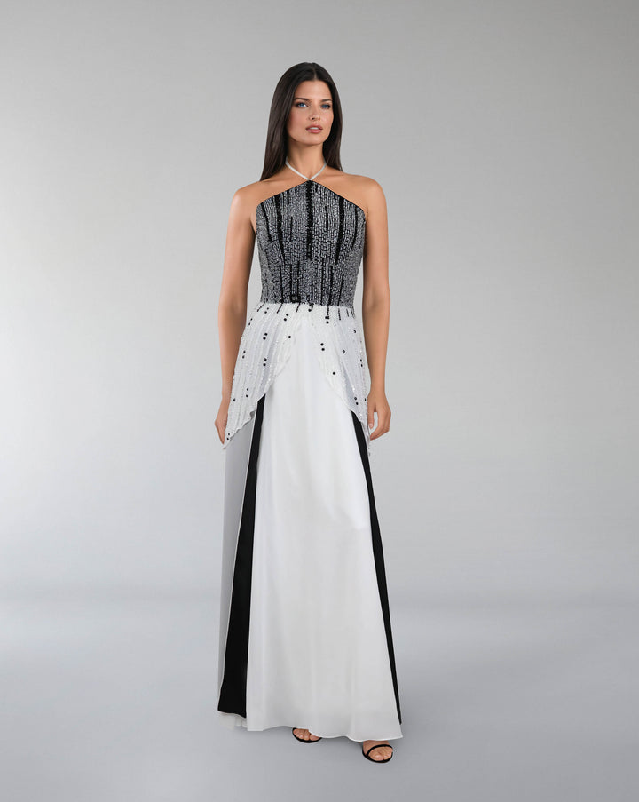 beaded dress with halter neckline and layered skirt-Reverie