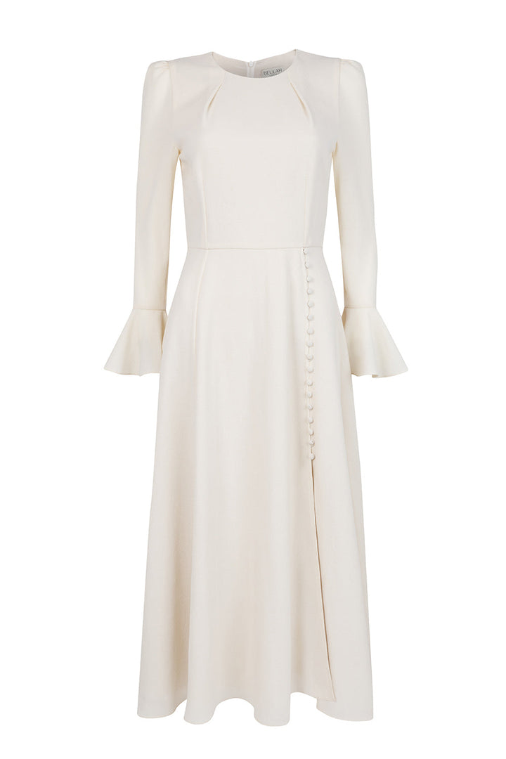 flared cuff midi dress with pleated bodice – SAIILA