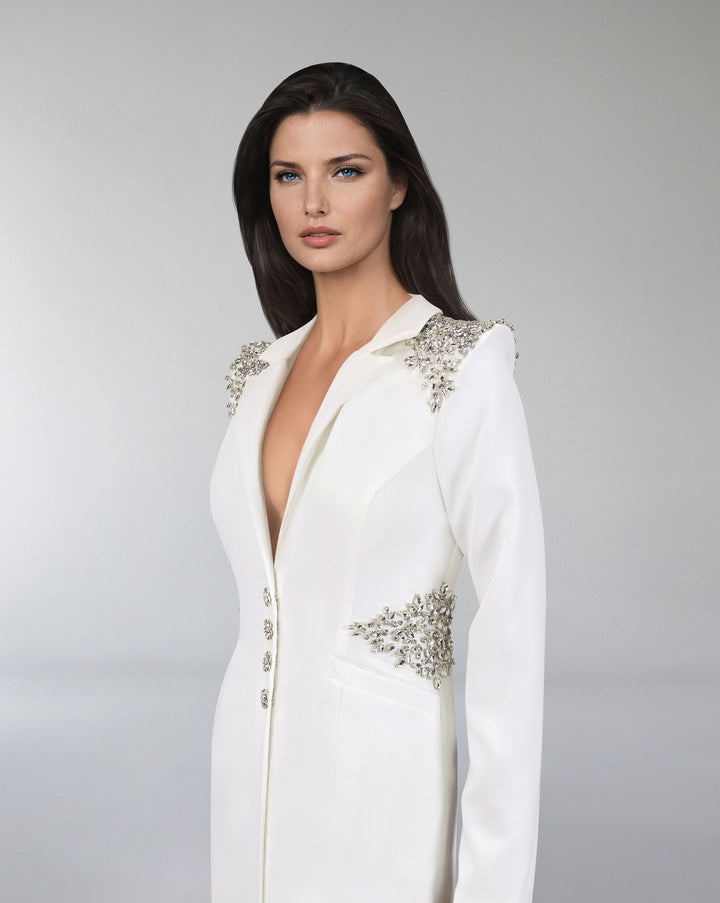 Beaded blazer dress with sharp shoulder-Sisley