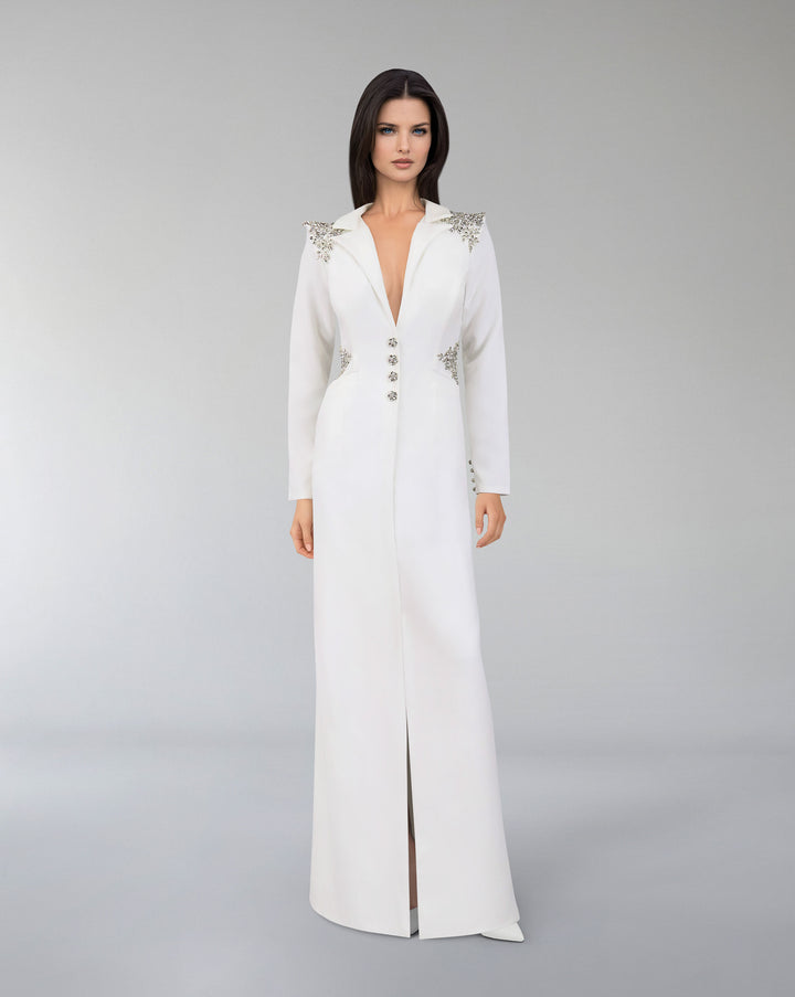 Beaded blazer dress with sharp shoulder-Sisley