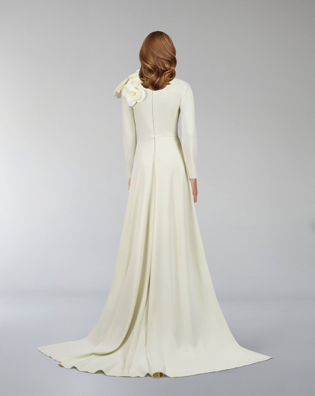 long sleeve dress with crumpled high neck and 3D flowers-Ghadah